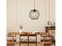 NETTLIFE Lámpara Suspendida-Lámpara colgante redonda negra - Lámpara colgante vintage E27 Lámpara colgante industrial retro Lámpara de mesa Negro