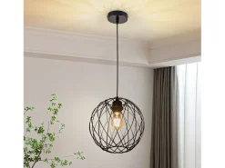 NETTLIFE Lámpara Suspendida-Lámpara colgante redonda negra - Lámpara colgante vintage E27 Lámpara colgante industrial retro Lámpara de mesa Negro