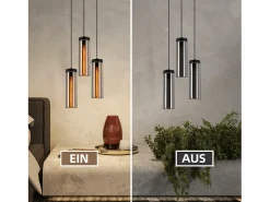 NETTLIFE Lámpara Suspendida-Lámpara colgante retro de cristal mate para mesa de comedor, 3 llamas, E27 Negro