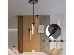 NETTLIFE Lámpara Suspendida-Lámpara colgante retro de cristal mate para mesa de comedor, 3 llamas, E27 Negro