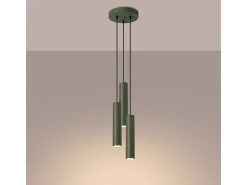 Sollux Lighting Lámpara colgante Toris desván de acero - 3 fuentes luminosas 4000K - L.19,5 x A.108 cm - oliva Verde