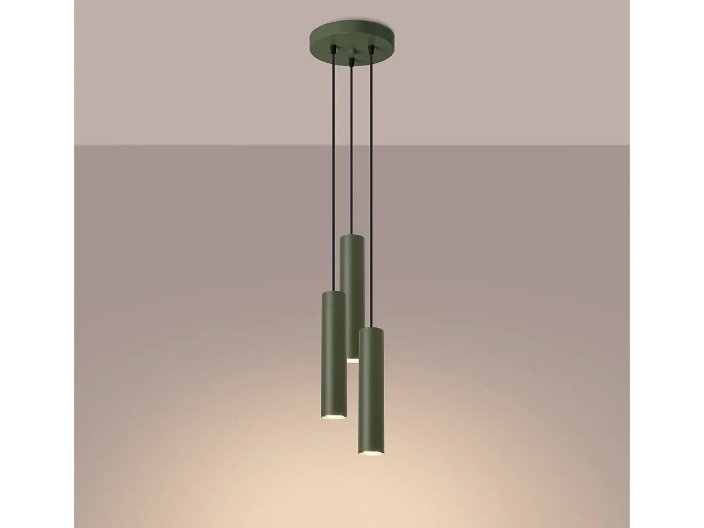 Sollux Lighting Lámpara colgante Toris desván de acero - 3 fuentes luminosas 4000K - L.19,5 x A.108 cm - oliva Verde