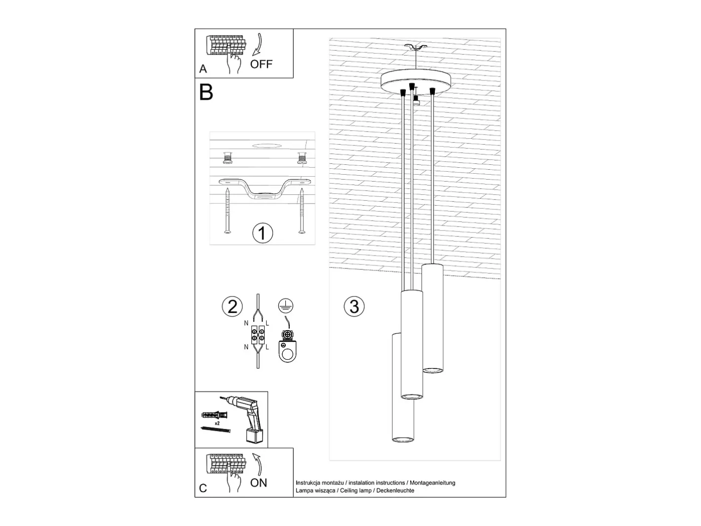 Sollux Lighting Lámpara colgante Toris desván de acero - 3 fuentes luminosas 4000K - L.19,5 x A.108 cm - oliva Verde