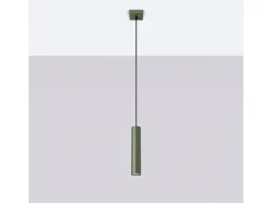 Hot Sollux Lighting Lámpara colgante Toris desván de acero - 1 fuentes luminosas 3000K - L.8 x A.118 cm - oliva Verde