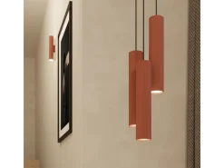 Sollux Lighting Lámpara Suspendida-Lámpara colgante Toris desván de acero - 2 fuentes luminosas 4000K - L.30 x A.105 cm - ocre Rojo