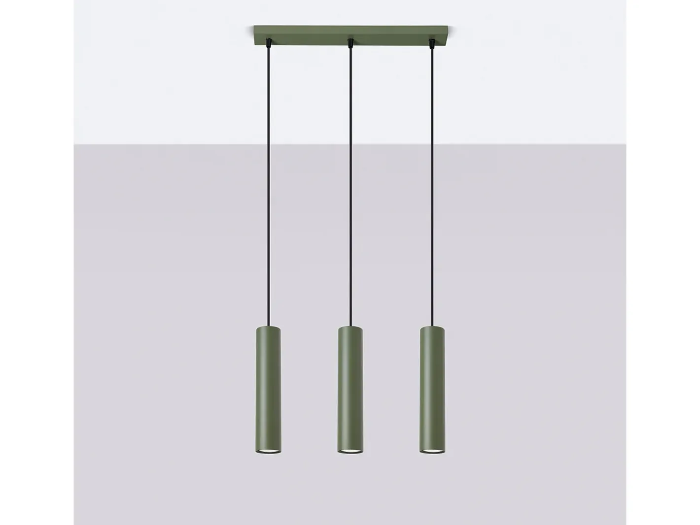 Clearance Sollux Lighting Lámpara colgante Toris desván de acero - 3 fuentes luminosas 3000K - L.45 x A.98 cm - oliva Verde
