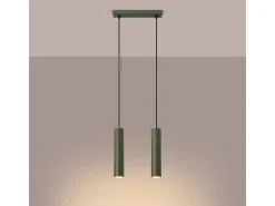 Sollux Lighting Lámpara Suspendida-Lámpara colgante Toris desván de acero - 2 fuentes luminosas 4000K - L.30 x A.105 cm - oliva Verde