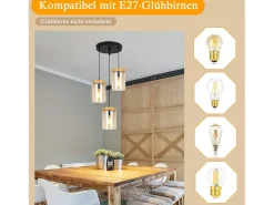 Clearance NETTLIFE Lámpara colgante vintage de vidrio con 3 llamas para mesa de comedor, E27, para sala de estar Negro