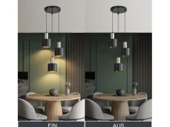 NETTLIFE Lámpara colgante vintage para mesa de comedor, E27, 3 bombillas, color y dorado Negro