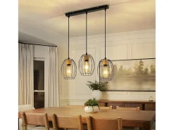 NETTLIFE Lámpara Suspendida-Lámpara colgante vintage para mesa de comedor: lámpara colgante de 3 luces, metal , casquillo E27, estilo retro (bombillas no incluidas). Negro
