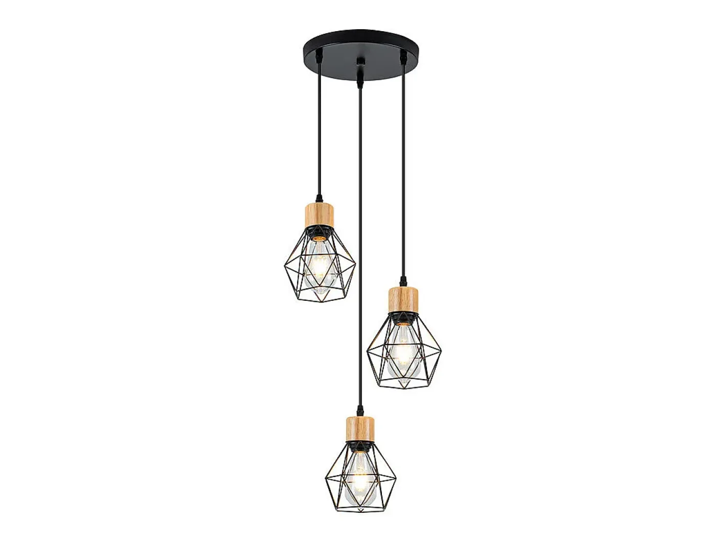 NETTLIFE Lámpara colgante vintage para mesa de comedor - Lámpara colgante de 3 luces E27, lámpara de cocina industrial retro redonda negra (bombillas no incluidas) Negro New