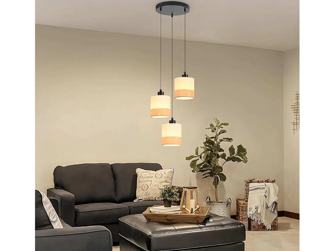 NETTLIFE Lámpara colgante vintage para mesa de comedor - Lámpara de araña de tela blanca de 3 luces E27, iluminación retro para salón (bombillas no incluidas) Blanco