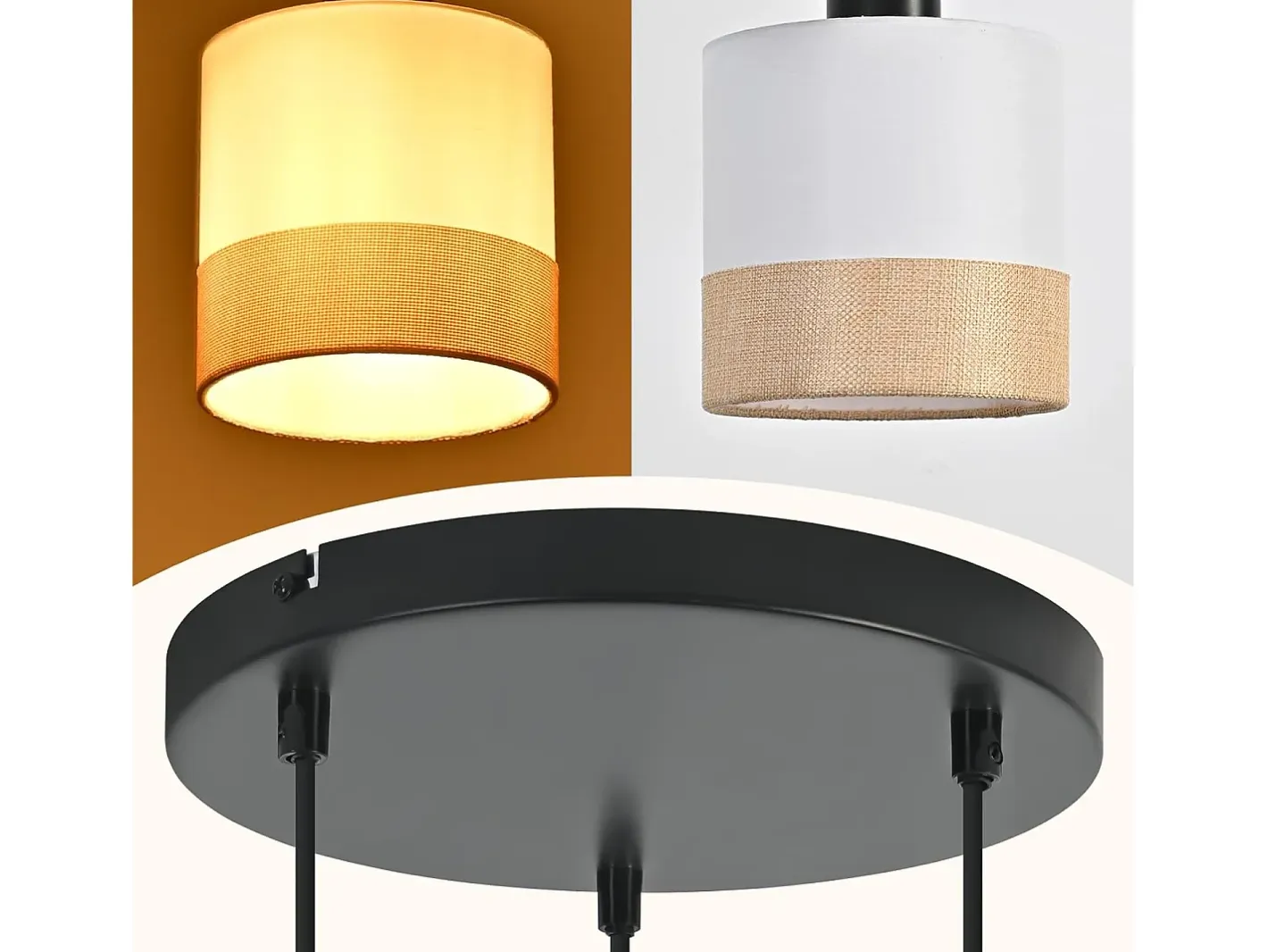 NETTLIFE Lámpara colgante vintage para mesa de comedor - Lámpara de araña de tela blanca de 3 luces E27, iluminación retro para salón (bombillas no incluidas) Blanco
