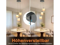 NETTLIFE Lámpara colgante vintage para mesa de comedor - Lámpara de araña de tela blanca de 3 luces E27, iluminación retro para salón (bombillas no incluidas) Blanco