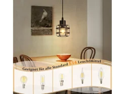 NETTLIFE Lámpara colgante vintage de 1 lámpara - Lámpara de araña de metal E14 retro - Altura ajustable para salón y comedor (bombilla no incluida) Negro Best