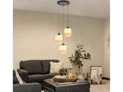 NETTLIFE Lámpara Suspendida-Lámpara colgante vintage para mesa de comedor: 3 luces, pantalla de tela blanca, casquillo E27, estilo retro (bombillas no incluidas) Amarillo