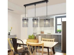 NETTLIFE Lámpara colgante vintage negra, lámpara de cristal de 3 luces, casquillo E27, Ø 16 cm, para mesa de comedor, salón (sin bombillas). Negro Outlet