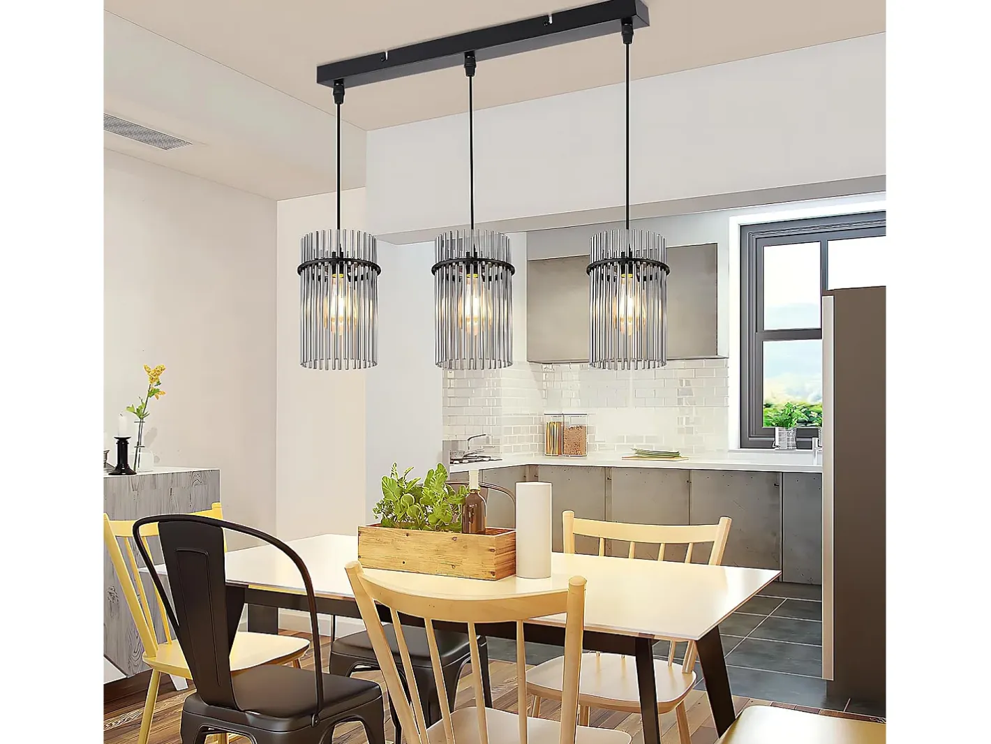 NETTLIFE Lámpara colgante vintage negra, lámpara de cristal de 3 luces, casquillo E27, Ø 16 cm, para mesa de comedor, salón (sin bombillas). Negro Outlet