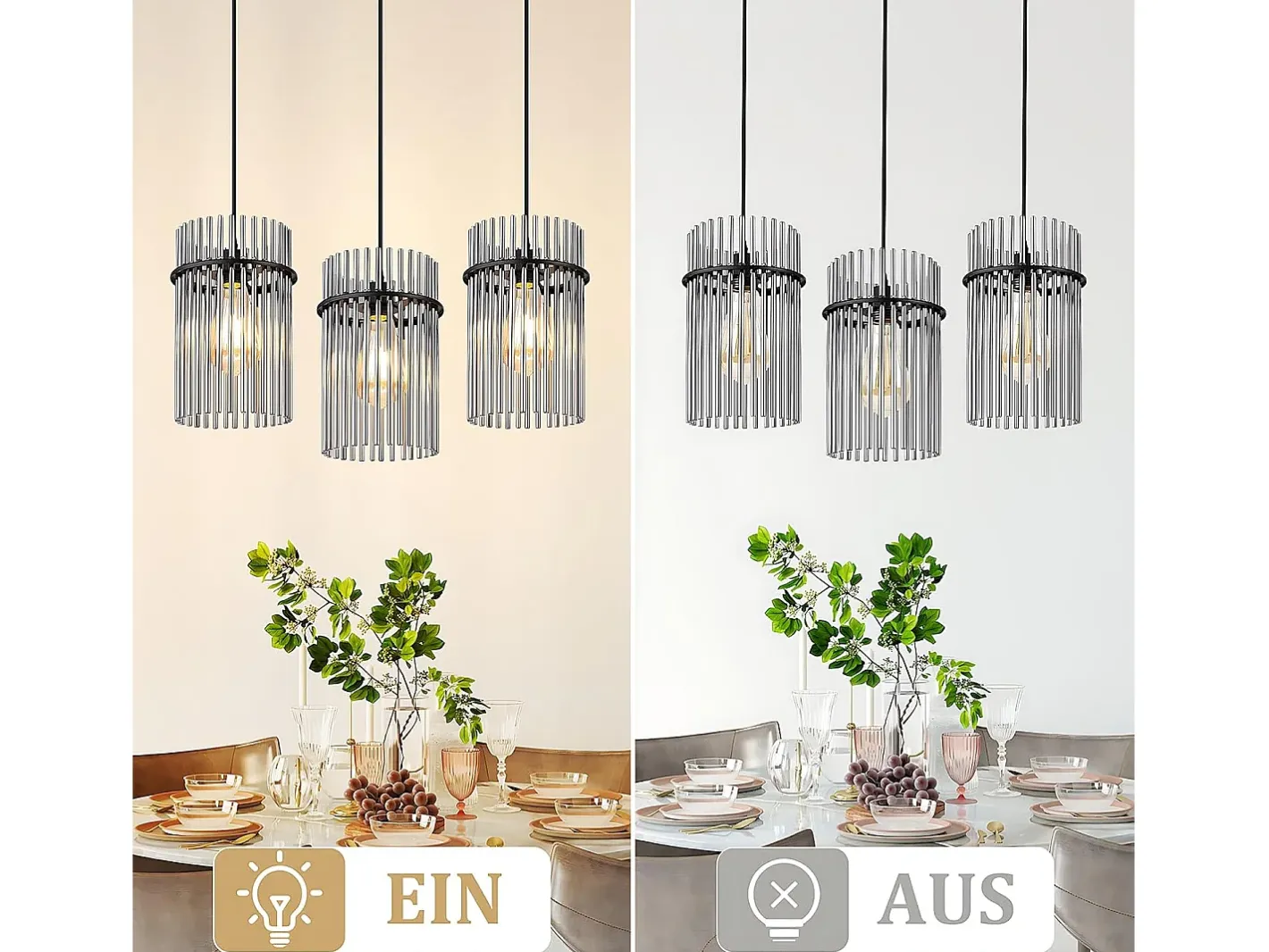 NETTLIFE Lámpara colgante vintage negra, lámpara de cristal de 3 luces, casquillo E27, Ø 16 cm, para mesa de comedor, salón (sin bombillas). Negro Outlet
