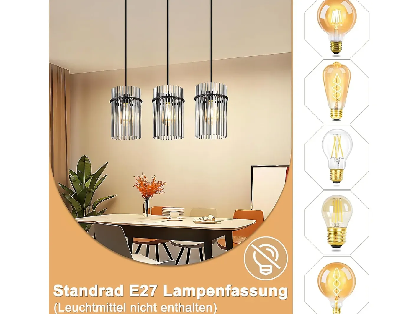 NETTLIFE Lámpara colgante vintage negra, lámpara de cristal de 3 luces, casquillo E27, Ø 16 cm, para mesa de comedor, salón (sin bombillas). Negro Outlet