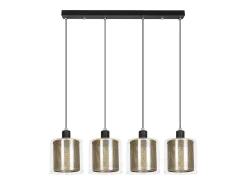 Outlet NETTLIFE Lámpara colgante vintage para salón dorada, 3 bombillas E14, cristal industrial, ALTURA REGULABLE Negro