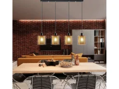 Outlet NETTLIFE Lámpara colgante vintage para salón dorada, 3 bombillas E14, cristal industrial, ALTURA REGULABLE Negro