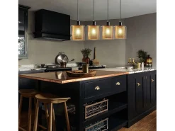 Outlet NETTLIFE Lámpara colgante vintage para salón dorada, 3 bombillas E14, cristal industrial, ALTURA REGULABLE Negro