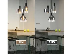 NETTLIFE Lámpara colgante vintage para mesa de comedor, de cristal gris ahumado, E27, altura ajustable para sala de estar Negro Discount