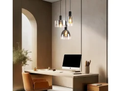 NETTLIFE Lámpara colgante vintage para mesa de comedor, de cristal gris ahumado, E27, altura ajustable para sala de estar Negro Discount