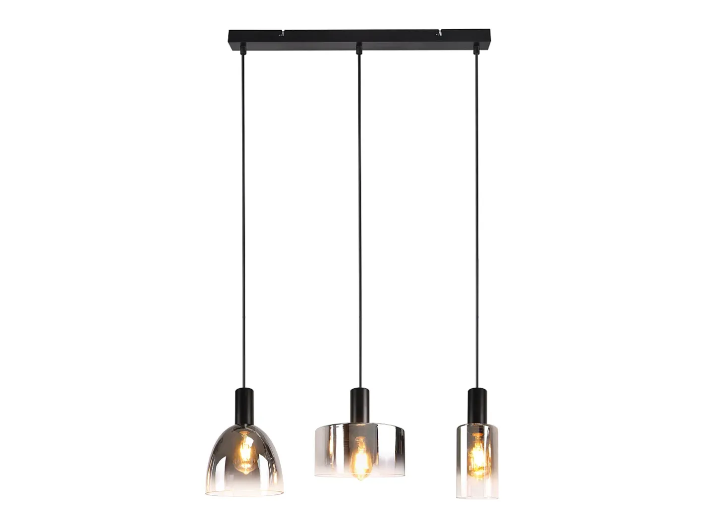 NETTLIFE Lámpara Suspendida-Lámpara colgante vintage para mesa de comedor, de cristal gris ahumado, E27, altura ajustable para sala de estar Negro