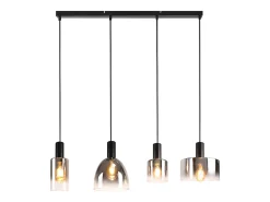 Best NETTLIFE Lámpara colgante vintage para mesa de comedor, de cristal gris ahumado, E27, altura ajustable para sala de estar Negro
