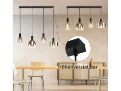 Best NETTLIFE Lámpara colgante vintage para mesa de comedor, de cristal gris ahumado, E27, altura ajustable para sala de estar Negro