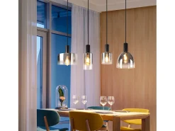 Best NETTLIFE Lámpara colgante vintage para mesa de comedor, de cristal gris ahumado, E27, altura ajustable para sala de estar Negro