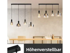 Best NETTLIFE Lámpara colgante vintage para mesa de comedor, de cristal gris ahumado, E27, altura ajustable para sala de estar Negro
