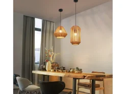 NETTLIFE Lámpara colgante vintage para mesa de comedor , diseño de farol de cuerda de cáñamo de 1 bombilla, E27, para comedor Negro Outlet