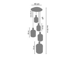 New TOSEL Lámpara de Araña ,metal y cristal,,A100xD60xP60cm Negro