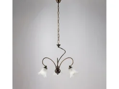 Lámpara de araña Alice en hierro lacado marrón con decoración. Difusores de oro antiguo y cristal d. 14 alabastro blanco 3 luces 106 Ø50 Dorado Online