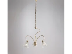 Lámpara Suspendida-Lámpara de araña Alice en hierro lacado con decoración. Difusores de oro antiguo y cristal d. 14 alabastro blanco 3 luces 106 Ø50 Marfil