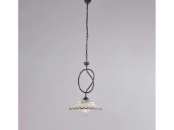 Lámpara Suspendida-Lámpara de araña Bistrot en hierro lacado en negro y decoraciones. Efecto óxido con difusor cerámico d. 30 blanco y marrón 1 luz 105 Ø30 Marru00f3n chocolate