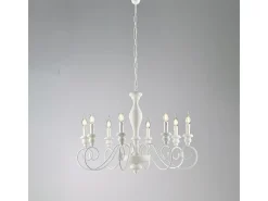 Lámpara Suspendida-Lámpara de araña Cascina de madera y hierro lacado shabby 8 luces 121 Ø82 BL265-8-BCO Blanco