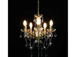Lámpara Suspendida-Lámpara de araña con cuentas de cristal redonda 5 x E14 ES917885 Dorado