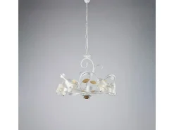 Lámpara de araña de hierro lacado blanco shabby chic, 5 luces, 142 cm, Ø65 cm, BL274-5-BCO Marfil Sale