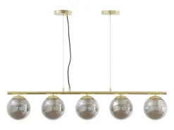 OZAIA Lámpara de araña de metal y cristal ahumado brillante 5 globos, L. 100 x Alt. 120 cm, Dorado, SOFIA Gris / Dorado New