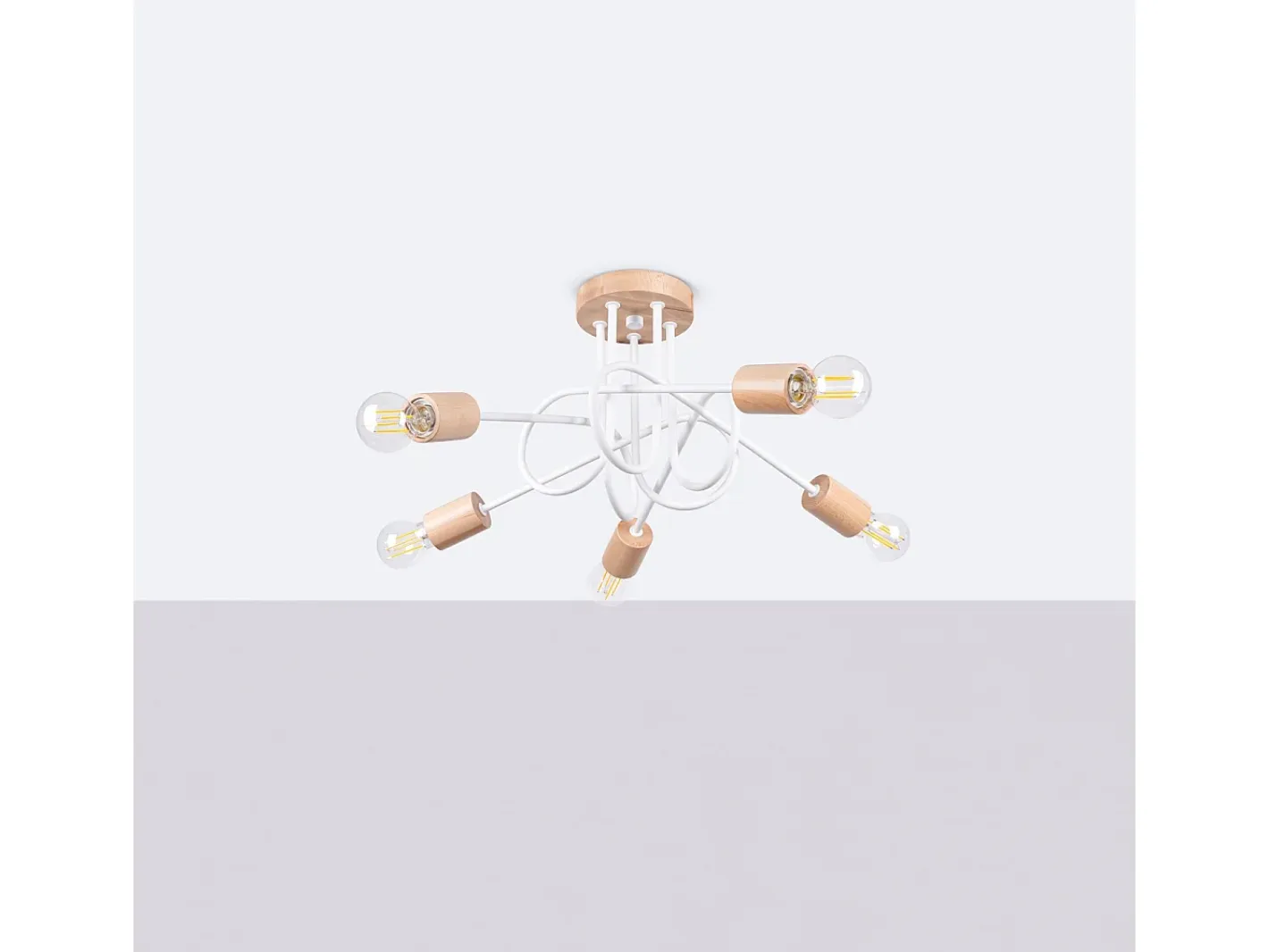 Sollux Lighting Lámpara Suspendida-Lámpara De Araña Ember Minimalista De Acero/Madera - 5 Fuentes Luminosas - L.15 X A.26 Cm - /Madera Natural Blanco