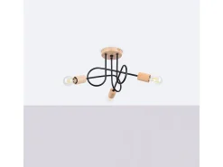 Sollux Lighting Lámpara De Araña Ember Minimalista De Acero/Madera - 3 Fuentes Luminosas - L.14 X A.26 Cm - /Madera Natural Negro New