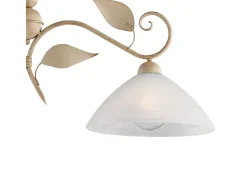 Lámpara Suspendida-Lámpara de araña en hierro lacado en con dec. Difusores de oro antiguo y cristal d. 30 alabastro blanco 2 luces L. 96 X 30 Marfil