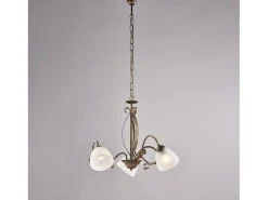 Lámpara de araña forjada en hierro lacado en color marrón con dec. Difusores de oro antiguo y cristal d. 13 alabastro blanco 3 luces 103 Ø51 Dorado Discount