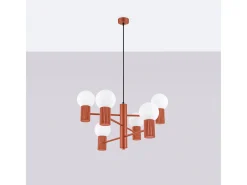Sollux Lighting Lámpara Suspendida-Lámpara De Araña Halo Moderno De Aluminio - 6 Fuentes Luminosas - L.64 X A.230 Cm - Ocre Rojo