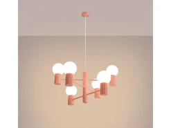 Sollux Lighting Lámpara Suspendida-Lámpara De Araña Halo Moderno De Aluminio - 6 Fuentes Luminosas - L.64 X A.230 Cm - Aterciopelado Rosa