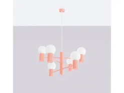 Sollux Lighting Lámpara Suspendida-Lámpara De Araña Halo Moderno De Aluminio - 6 Fuentes Luminosas - L.64 X A.230 Cm - Aterciopelado Rosa